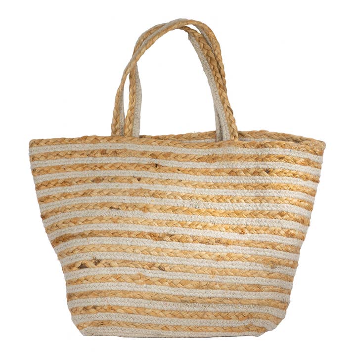 Blossom Bucket & Crossroads Home - Wholesale Tote Bag - Women's - Striped Jute & Cotton Tote