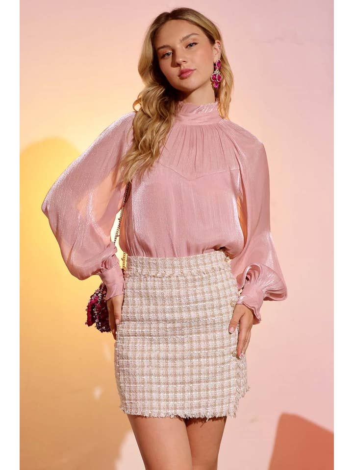 Blu Pepper - Wholesale Blouse - Women's - ILLUSION SWEETHEART RUFFLE NECK LONG SLEEVE BLOUSE
