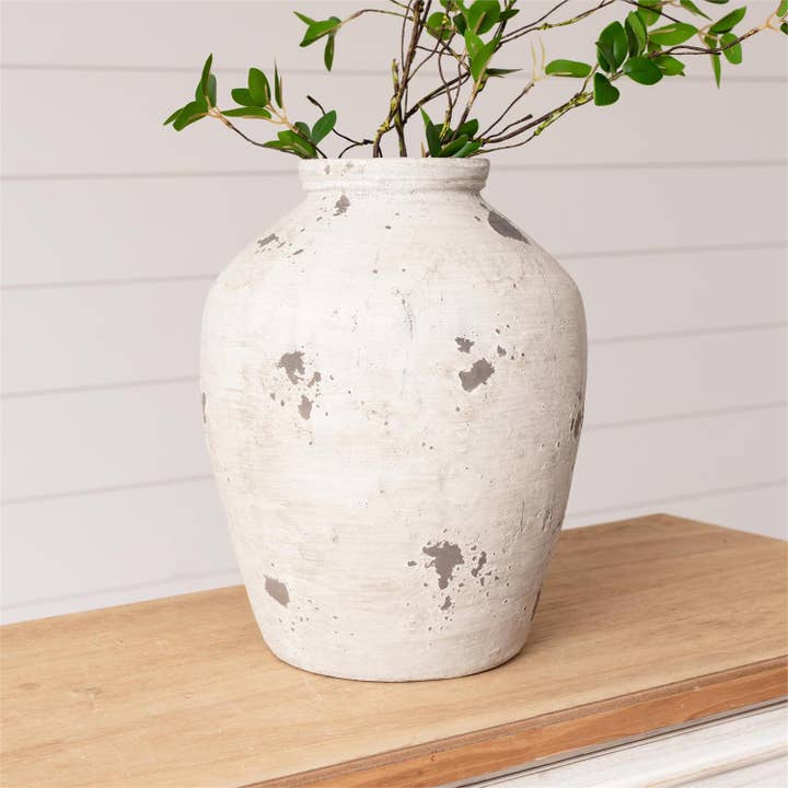 Terracotta Distressed Gray Vase, Tall (PC) for wholesale by Audrey's Home & Gift
