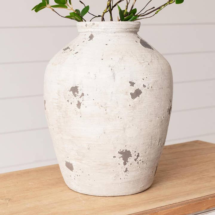 Terracotta Distressed Gray Vase, Tall (PC) for wholesale by Audrey's Home & Gift