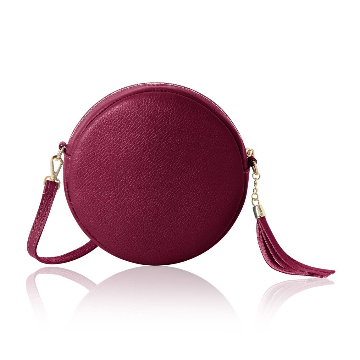 MONTTE DI JINNE - Vente Sac à bandoulière – femme - Sac rond en cuir véritable fait main en Italie avec pompon3