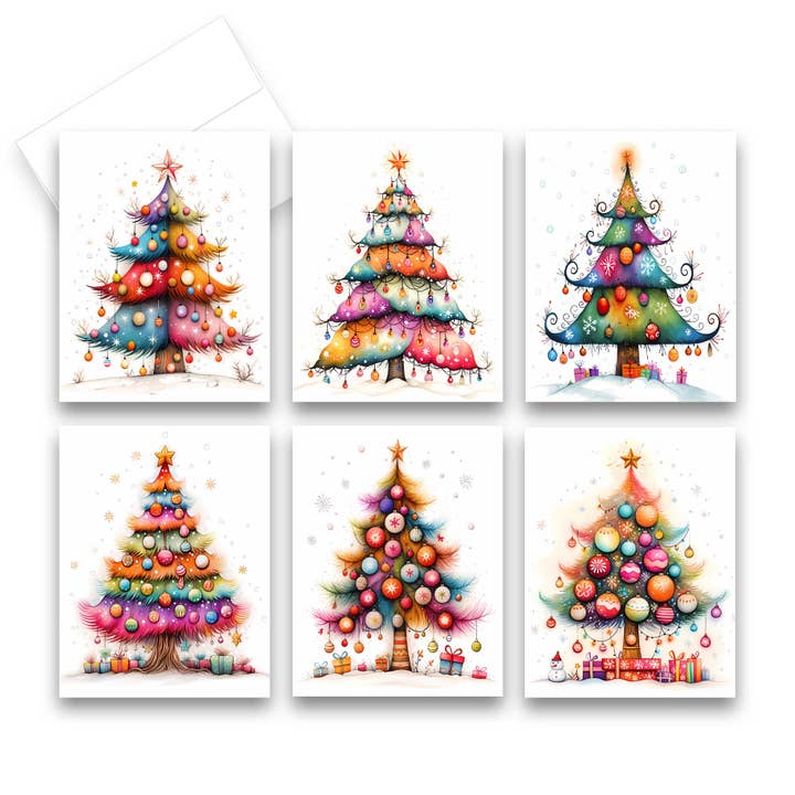 Set di 6 Biglietti di Auguri Albero di Natale Variopinti Assortiti per la vendita all'ingrosso da parte di Aria Rae