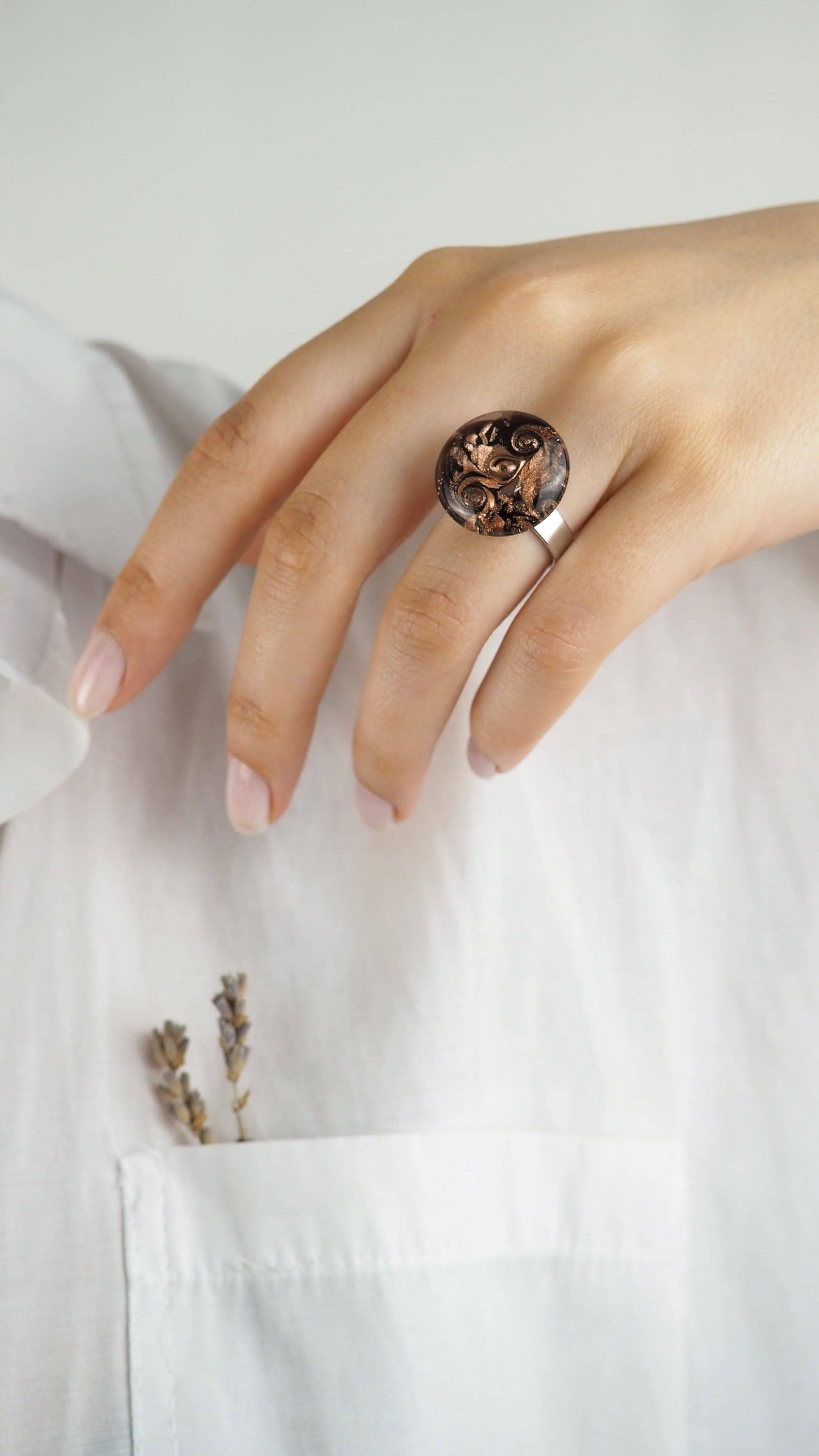 Drusilya Glass Art - Wholesale Cocktail/Statement Ring - Botein Ring Handmade Murano Glass Jewelry Lampworking0