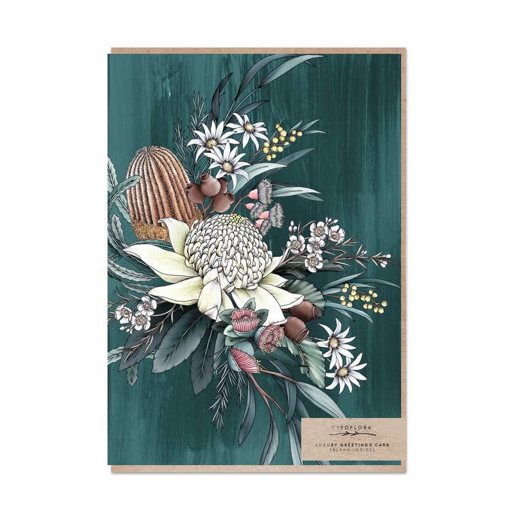 Florist Bouquet in Teal Card for wholesale by Typoflora