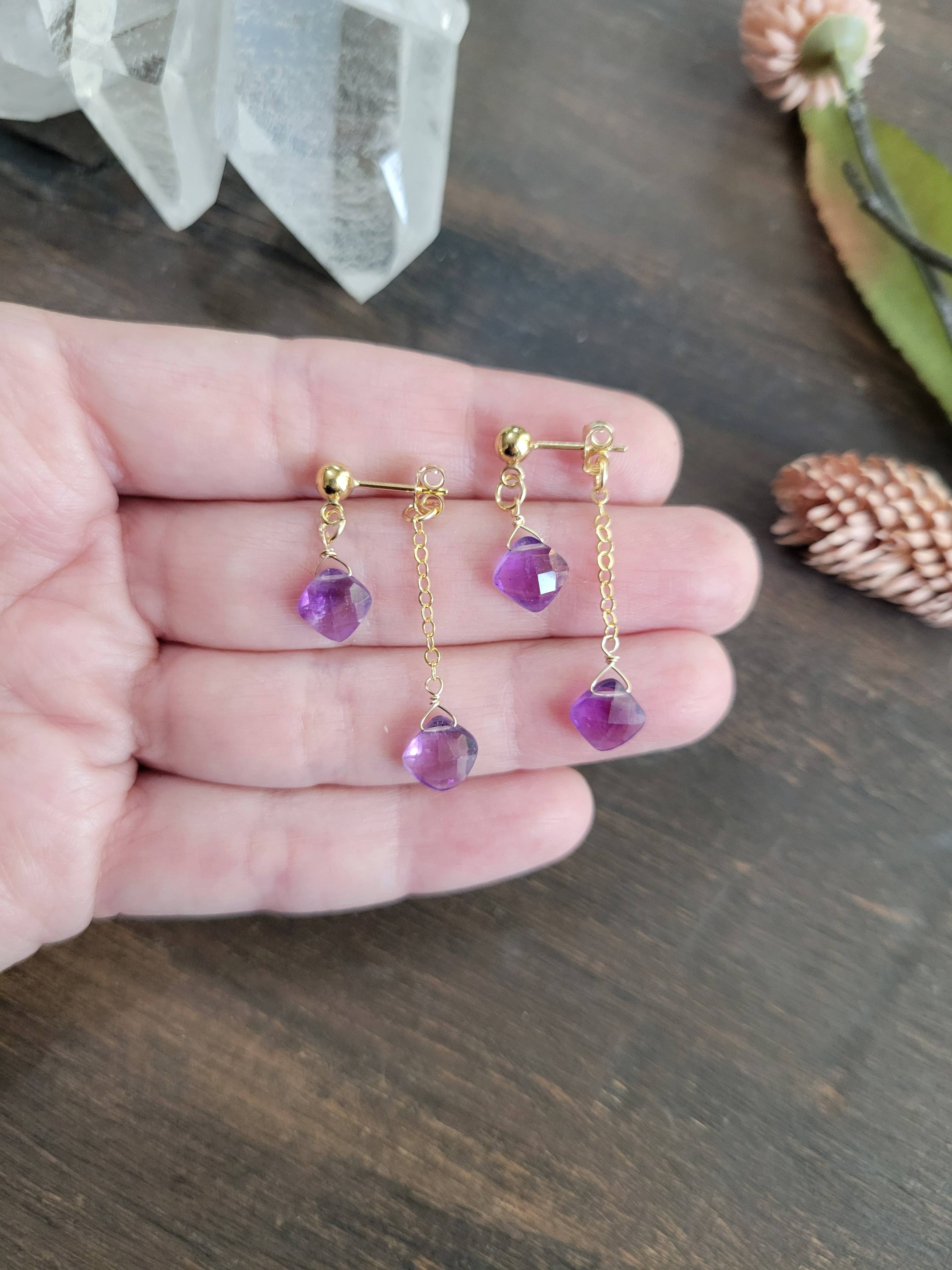 Leo Eleven Jewelry - Wholesale Dangle Earrings - Amethyst Dangle Stud Earrings 3