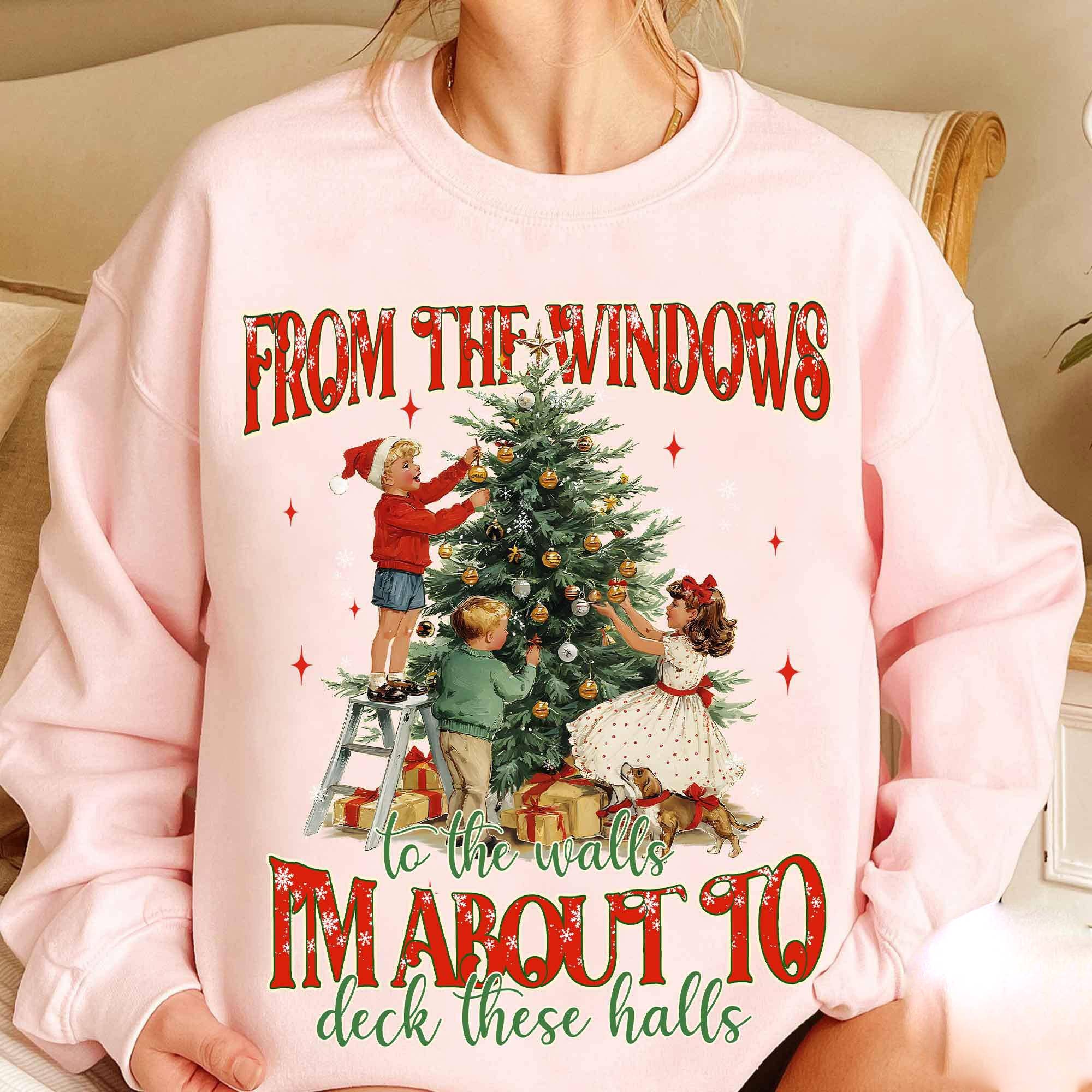 DLT Ecommerce - Wholesale T-Shirt (Graphic) - Women's - Funny I'm About To Deck These Halls Tee, Retro Xmas Sweater1