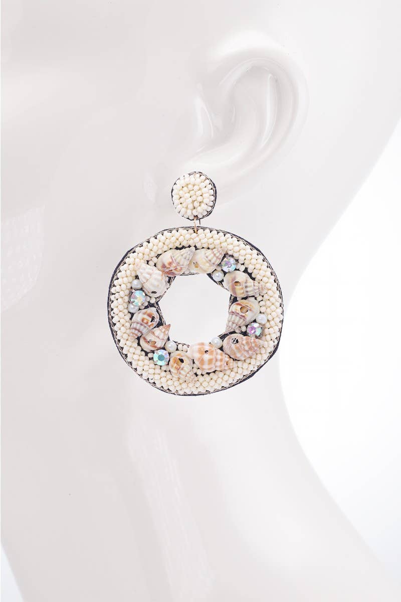 Open Round w/ Bead & Shell Drop Earrings for wholesale on Faire4