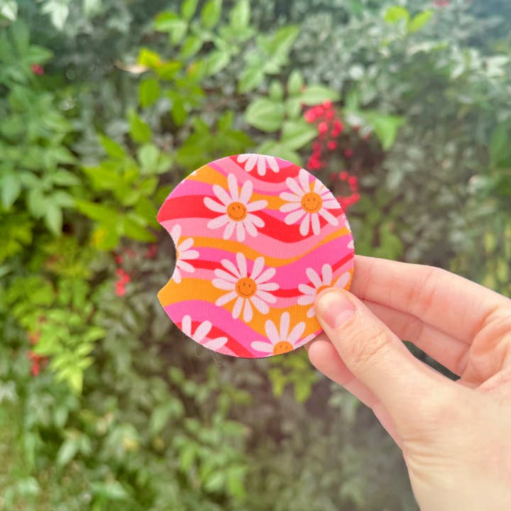 XO Wholesale - Wholesale Car Coaster - Women's - Colorful Be Kind Happy Face Flowers Neoprene Car Coasters