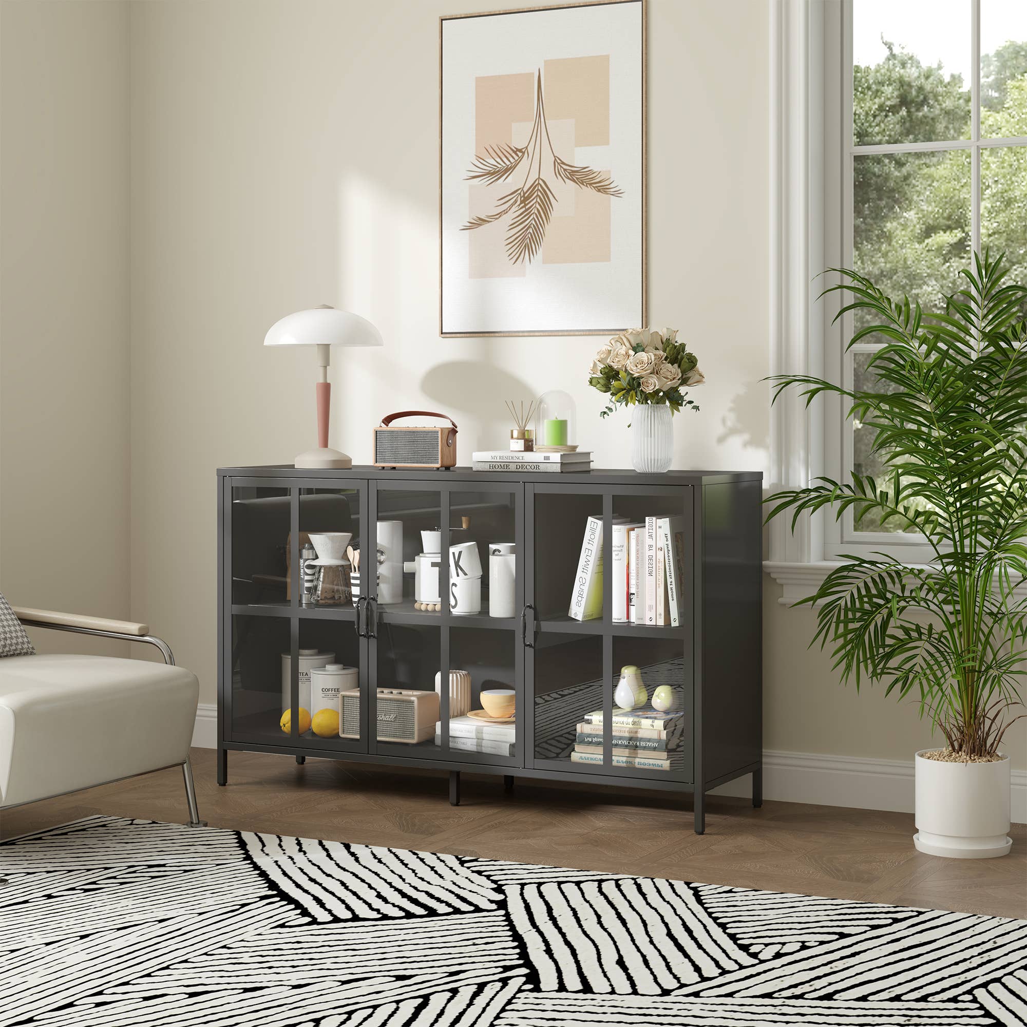 Glamour Home - Wholesale Cabinet - Berlinde 33.52-inch Black Three Door Metal Sideboard7