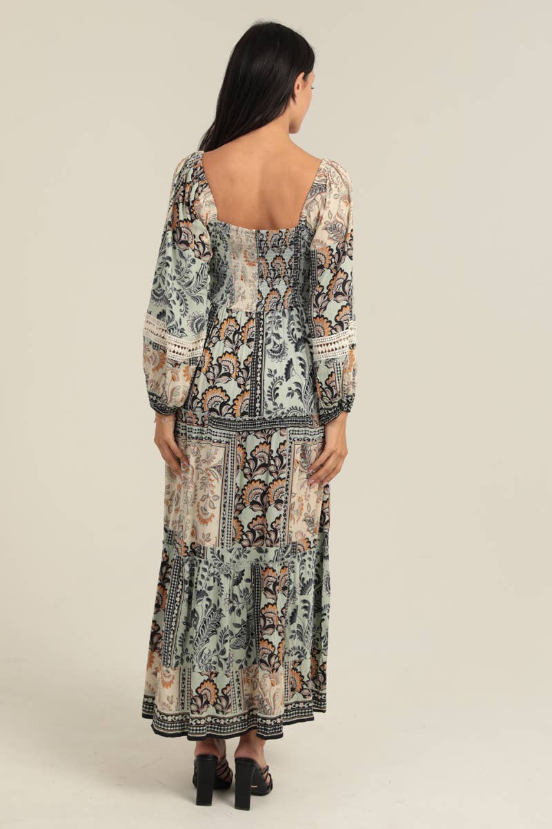 ANGIE - Wholesale Dress - Women's - C4626-A908 SWEETHEART NECK SMOCKED BODICE LACE TRIM MAXI 8