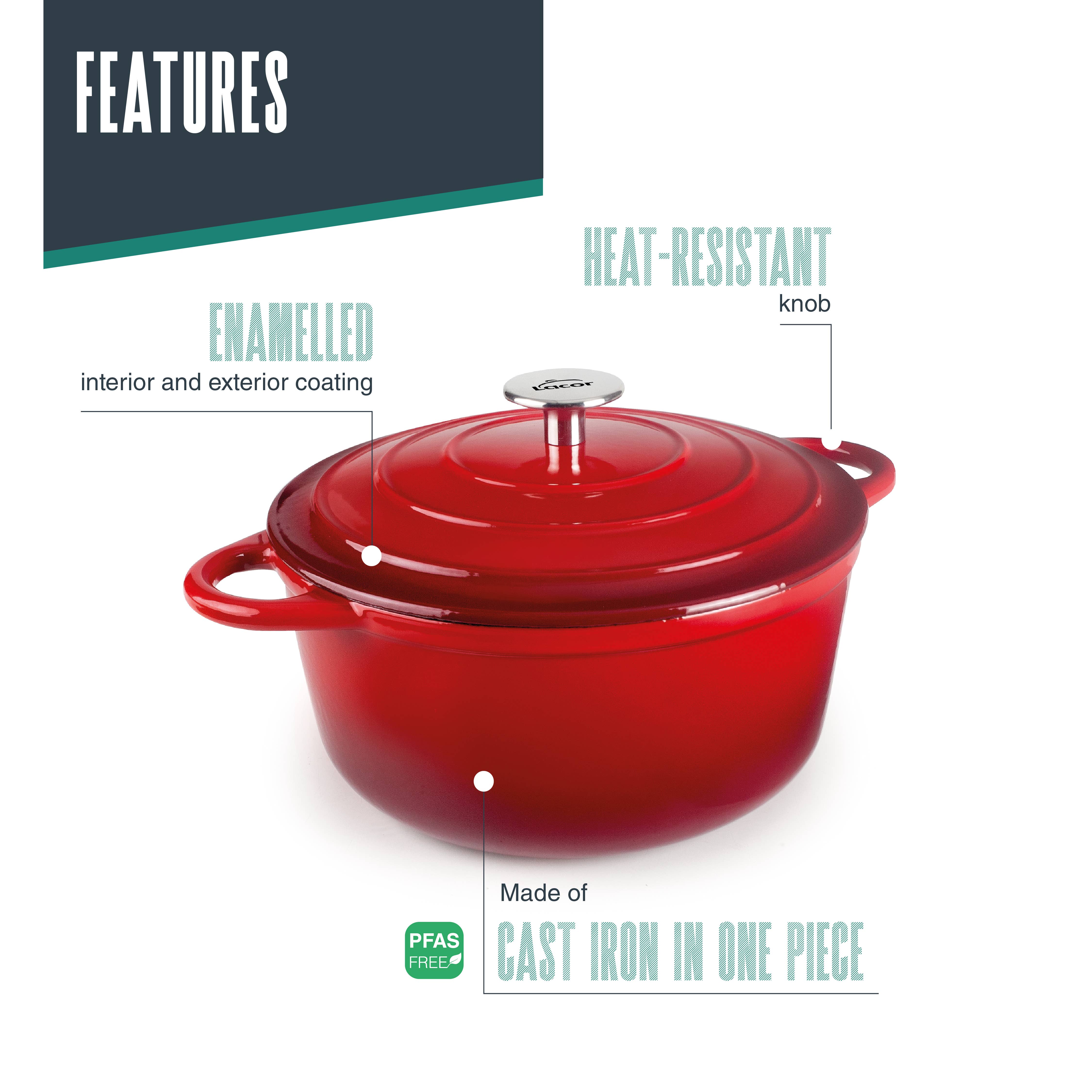 LACOR MENAJE PROFESIONAL S.L. - Wholesale Cooking Pot - CAST IRON RED CASSEROLE8