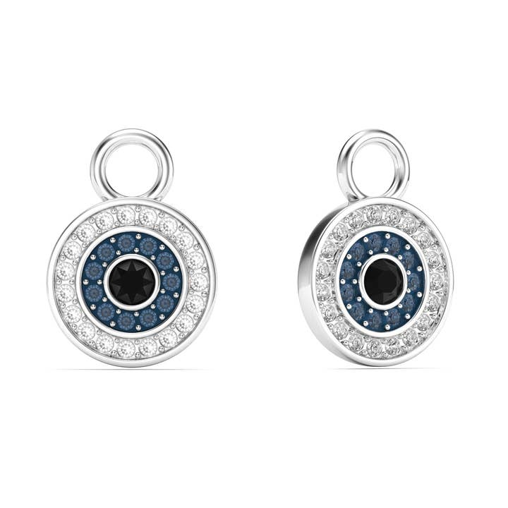 Evil Eye Circle Mix Charm with Blue Crystals, Rhodium Plated for wholesale by My Jewellery Story