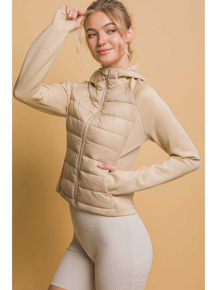 KHAKI PADDED ZIP UP THUMB HOLE SLEEVES WINTER JACKET for wholesale on Faire