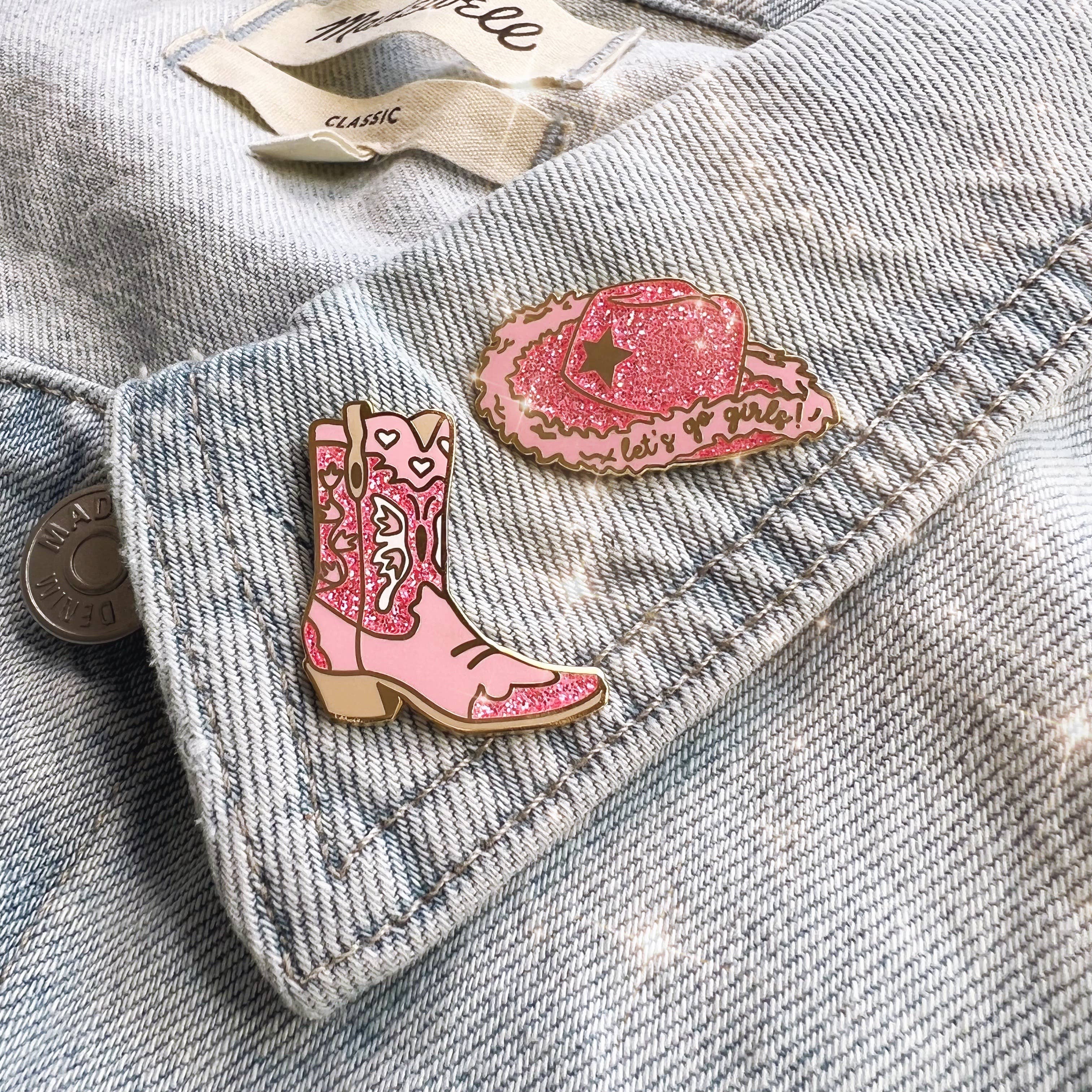 Wildflower + Co. - Wholesale Lapel Pin/Button - Cowgirl Hat Enamel Pin, Pink4