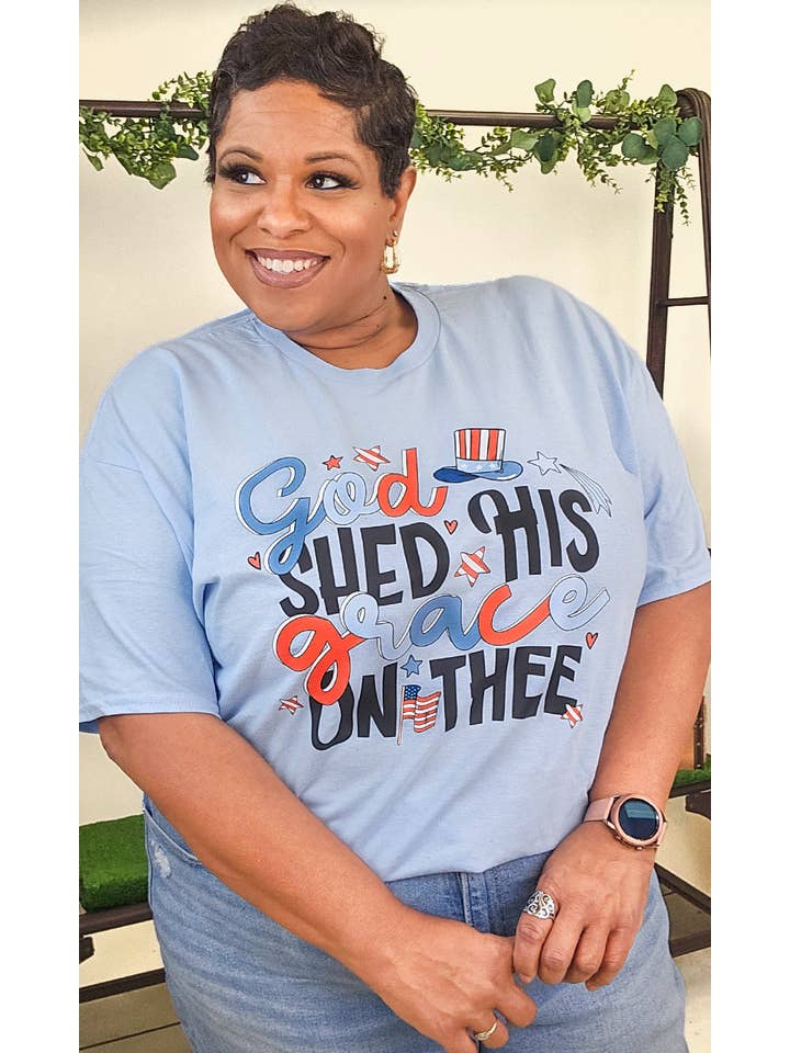 Sugar Stitch - Wholesale Screen Printed T-Shirt - Women's - God Shed His Grace Graphic Shirt