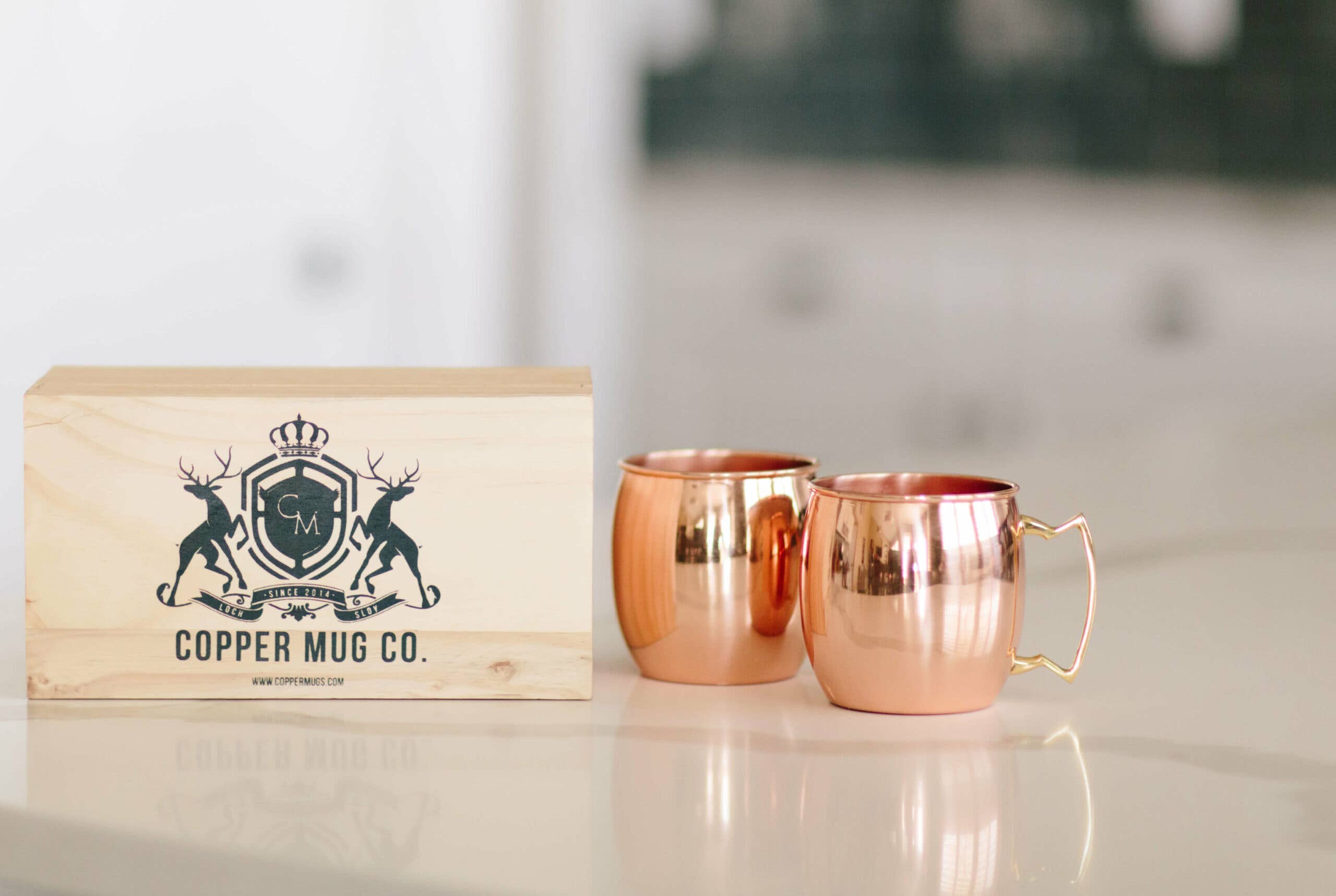 Copper Mug Company - Wholesale Cocktail/Liquor Glass - Moscow Mule Copper Mugs Gift Set of Two in Wooden Box1