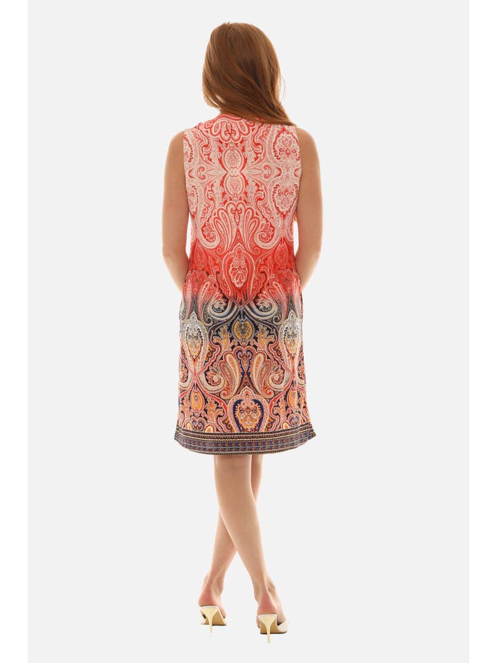 Shoreline Wear. INC - Wholesale Dress - Women's - Sleevless Mandarin V-Neck Paisley Dress