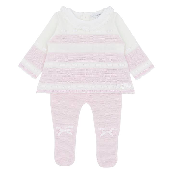 Conjunto de dos piezas de punto rosa/crema para niñas GISTEL con pies. para venta al por mayor de Blues Baby