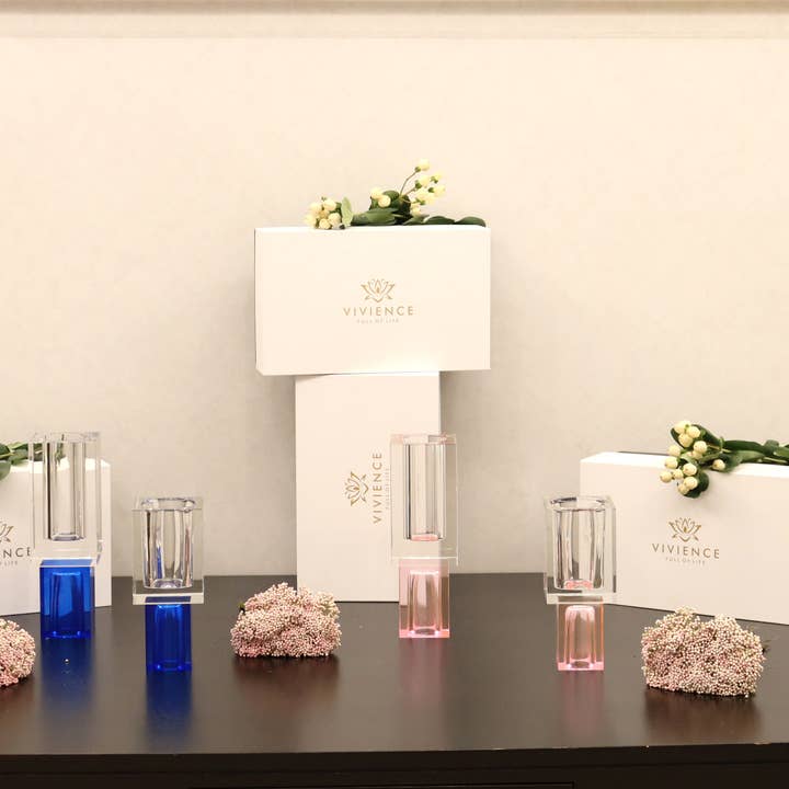 VIVIENCE - Wholesale Vase - Crystal Square Vase with Colored Base