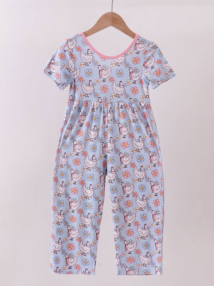 Blå kycklingblommig pyjamasoverall för wholesale av Aspen Rain Boutique