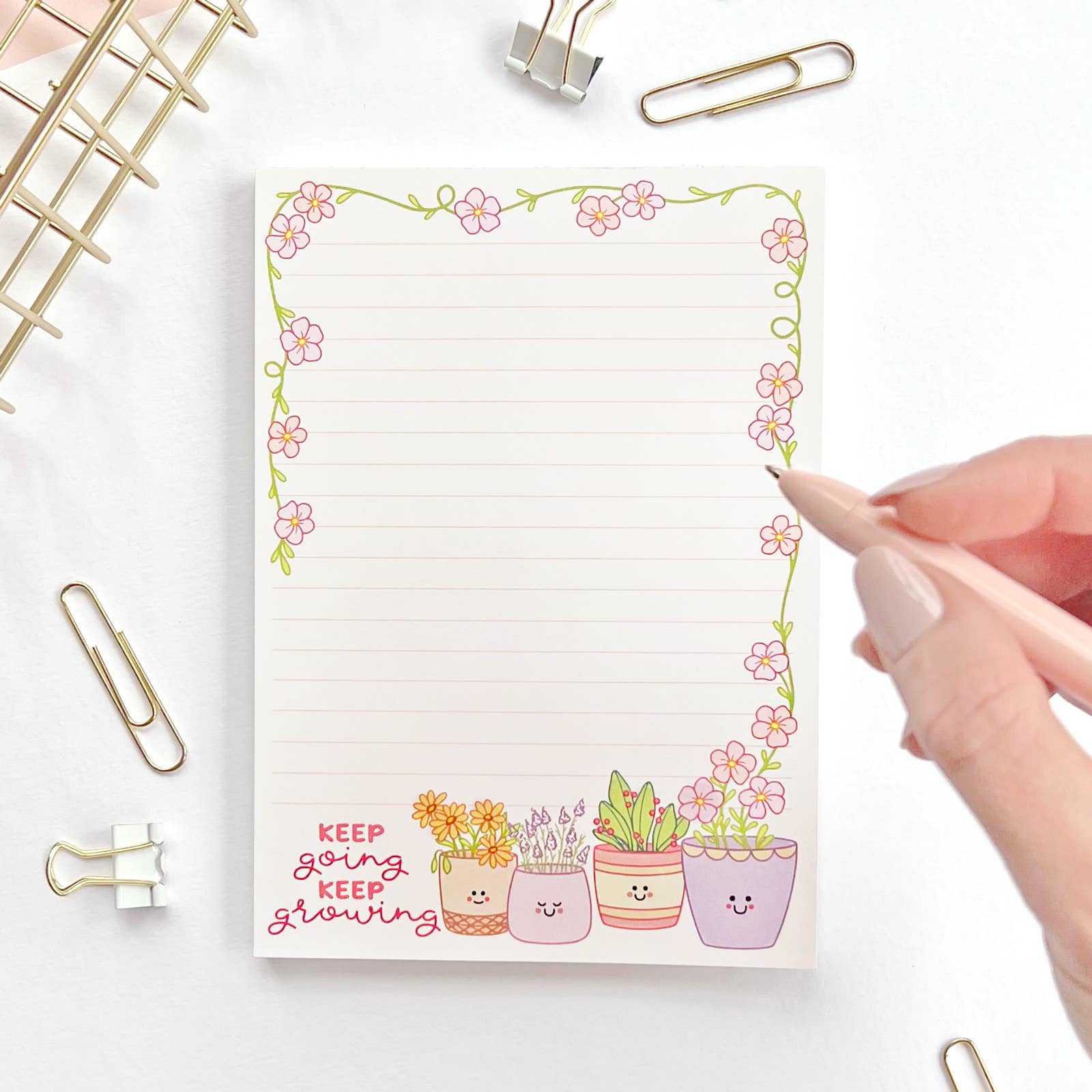 The Rosy Redhead - Wholesale Notepad - Keep Growing Cute Plant Flowers 5" x 7" Lined Desk Notepad4