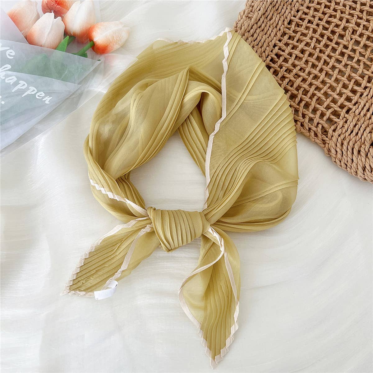 ACCITY - Wholesale Scarf - Women's - 60cm Pleated Sheer Square Scarf for Women_CWASC08492