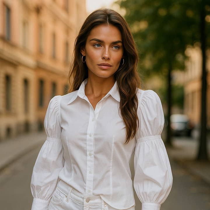 Camicia bianca con maniche a sbuffo e ulteriori Risultati per camicie donna all'ingrosso. Resi gratuiti e termini di pagamento a 60 giorni su Faire in tendenza su Faire.