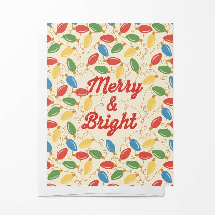 Holiday Greeting Card - Merry & Bright Christmas Lights for wholesale by Drawn by Diana