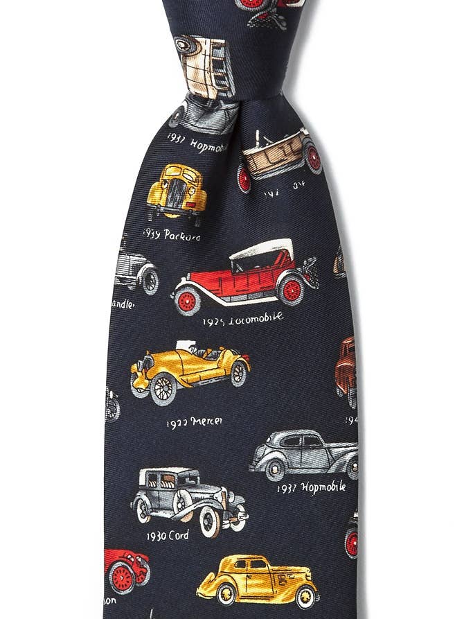 Antique Cars Tie - Navy Blue Silk Alynn for wholesale by Alynn