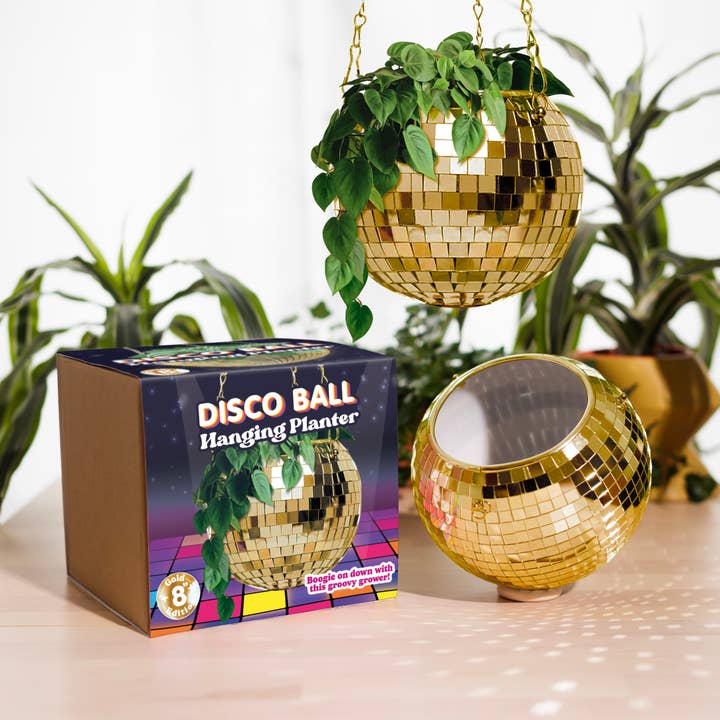 Bubblegum Stuff UK – Großhandel Pflanzenampel – Blumentopf zum Aufhängen, Disco-Kugel, goldfarben (8 Zoll)