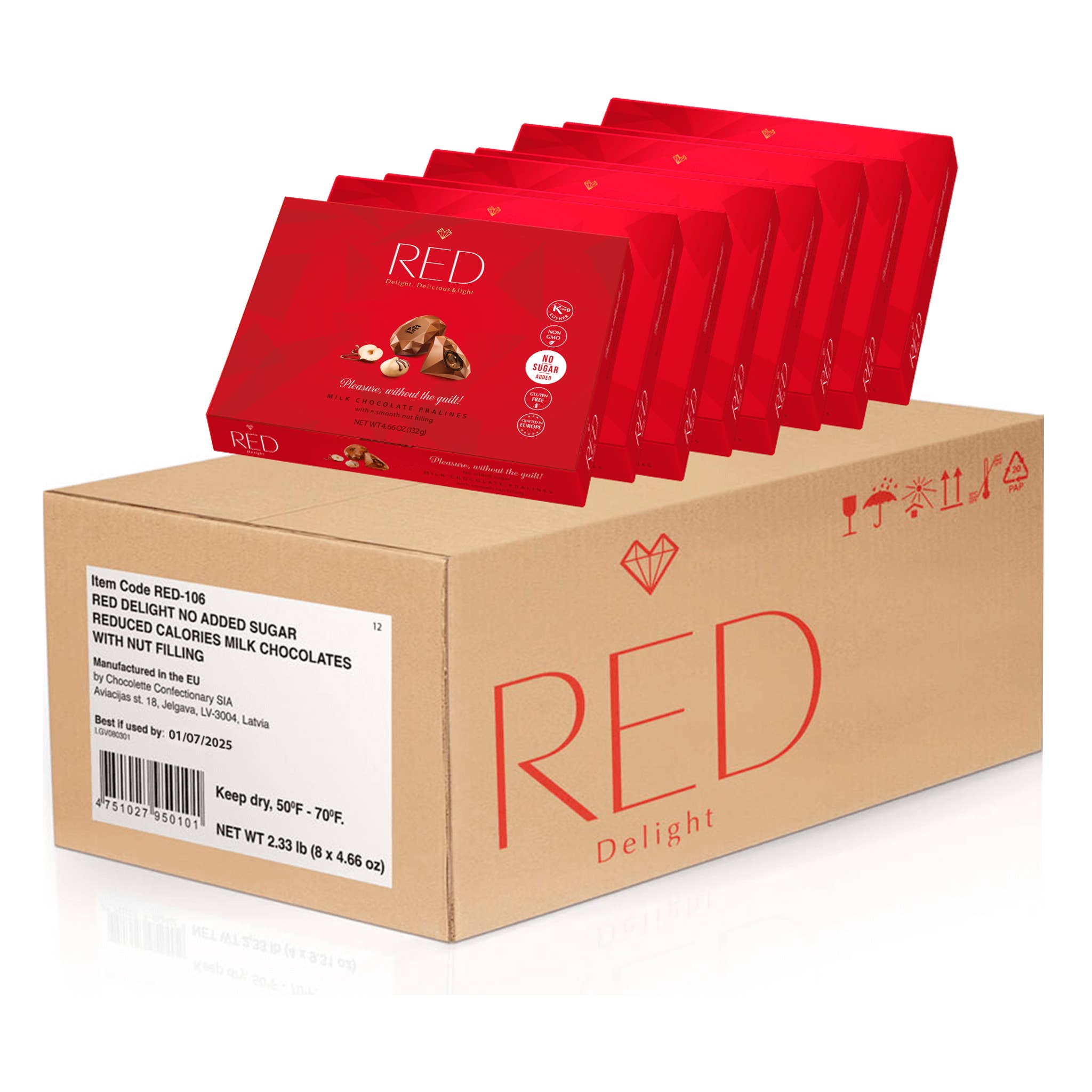 RED Chocolate - Wholesale Chocolate Box - RED Delight®™ Milk Chocolate Truffles w/ Nuts 4.66oz Box0