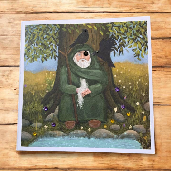 Dios nórdico Odín - Tarjeta de felicitación cuadrada - Arte folclórico para venta al por mayor de Spirit of Lemuria
