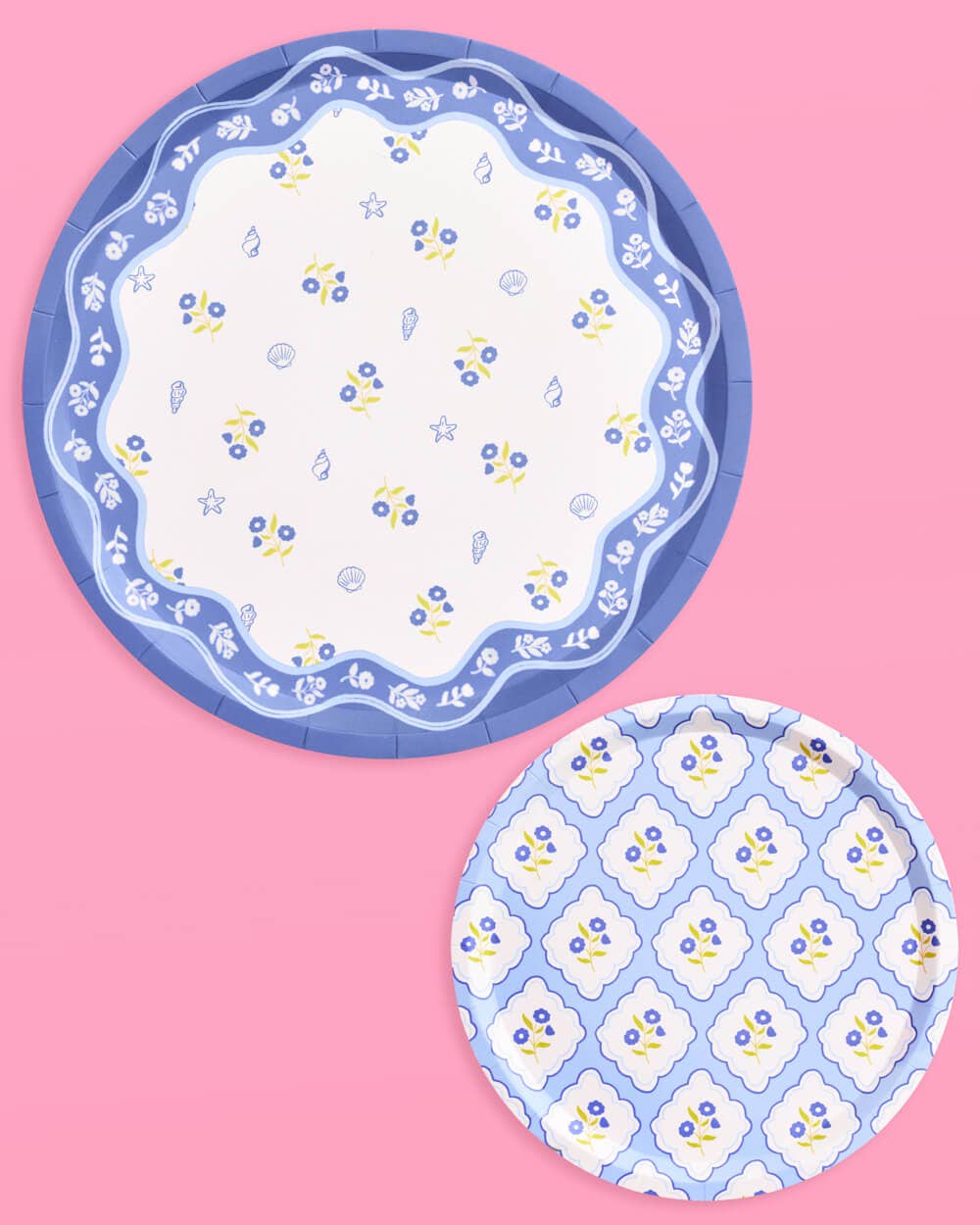 xo, Fetti - Vente Assiette jetable - Assiettes côtières bleu blanc - 32 assiettes en papier, 2 tailles 9" + 7"3