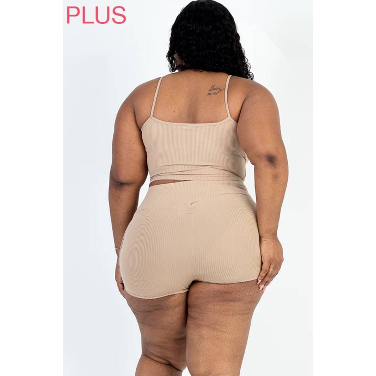 Timeless - Wholesale Lounge Set - Women's - Plus Size Ribbed Cami Crop Top and Ruched Shorts Set9