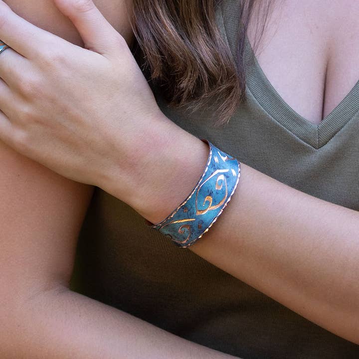 Anju Jewelry - Wholesale Cuff Bracelet - Patina Engraved Copper Cuff Pre-Pack with Display