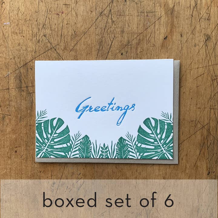 Cartão de saudações de coisas verdes - caixa de 6 por atacado de Letterpress PDX
