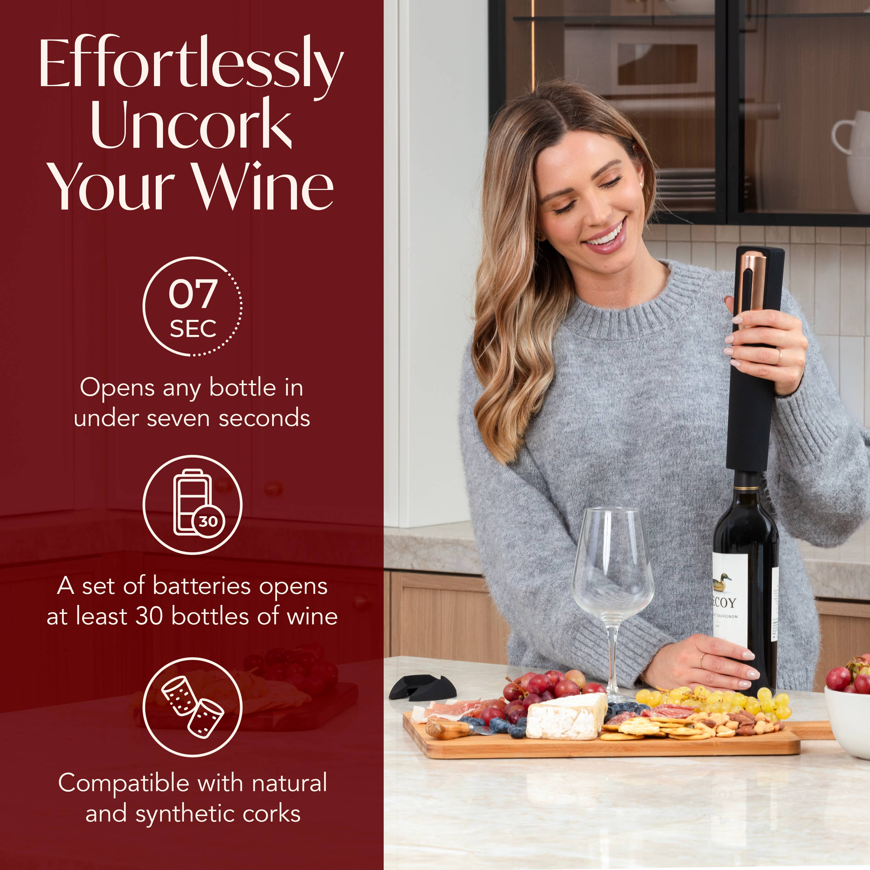 Vin Fresco - Wholesale Wine Tool Set - Vin Fresco Electric Wine Opener, Battery-Powered Corkscrew8