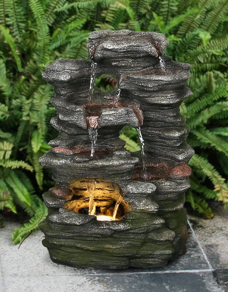 Hi-Line Gift Ltd. - Wholesale Outdoor Ornament/Decor - Multi-Level Stone Fountain With Light