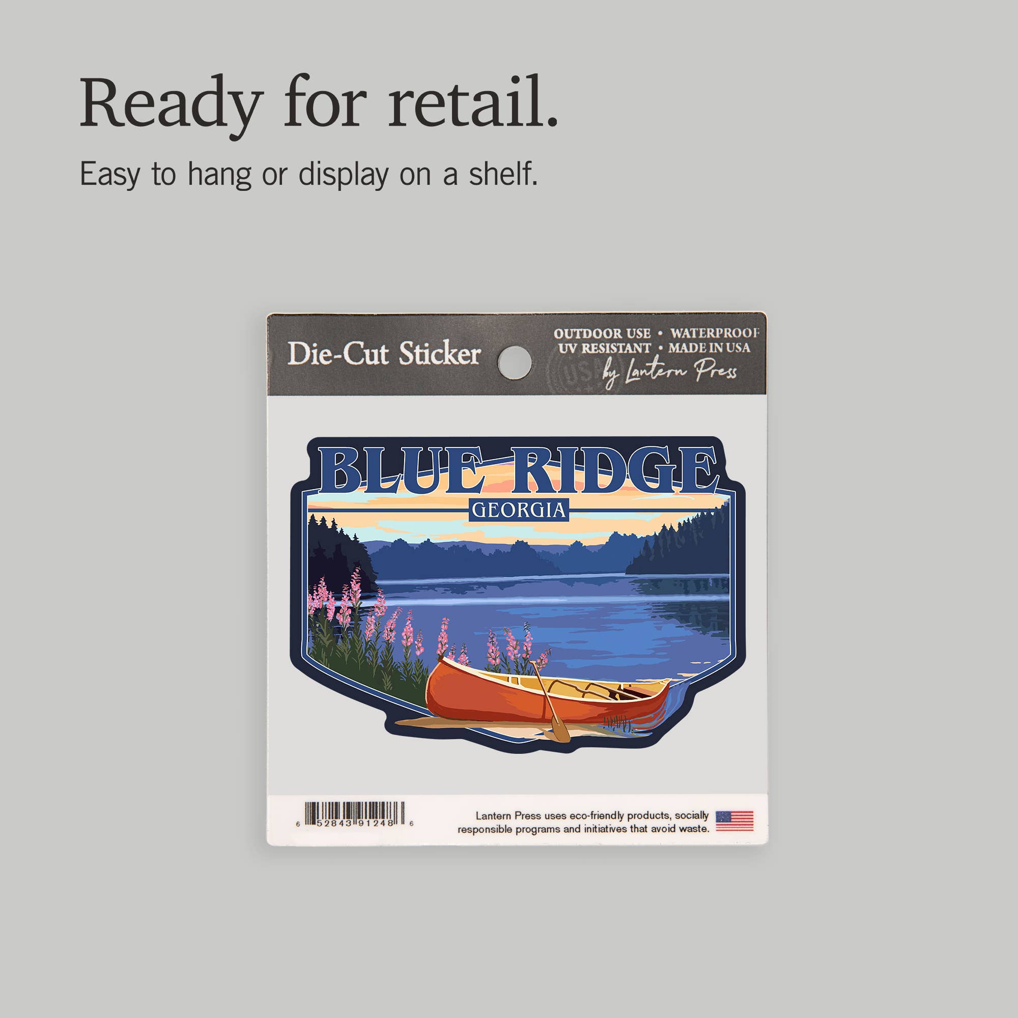 Lantern Press - Wholesale Sticker - STICKERS Blue Ridge, Georgia, Canoe & Lake13