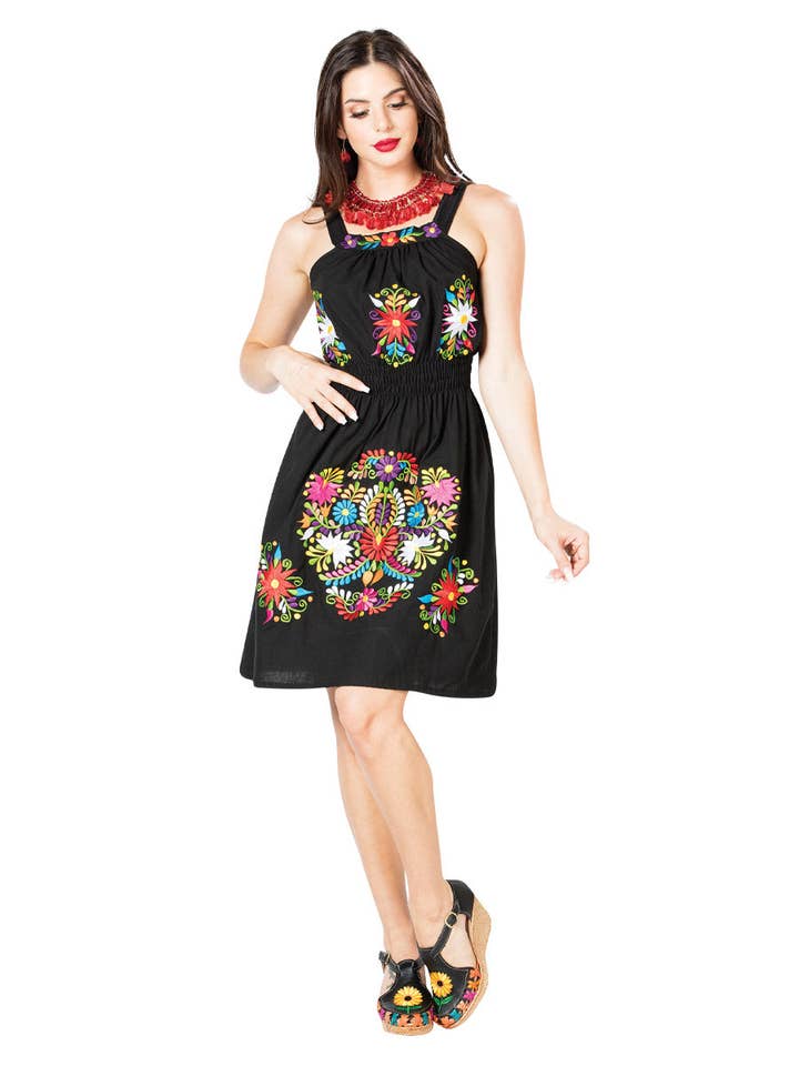 Conejo Western Wear – wholesale Dress – Women's – Mexican Artisanal Embroidered Dress 100% Cotton Black