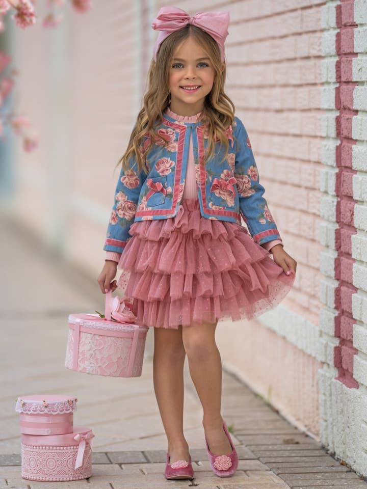 Floral Blazer w/ Pink Tiered Tutu Skirt Set for wholesale on Faire