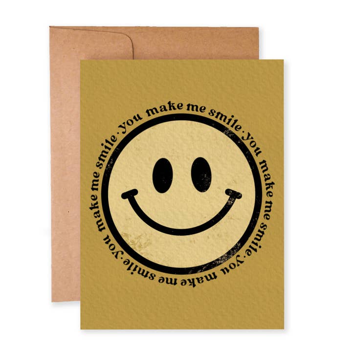 You Make Me Smile (Yellow) | Smiley Face Card | 70s Vibe Card for wholesale by Paper Dove Shop