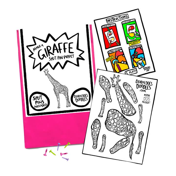 Dixon Does Doodles - Wholesale DIY Craft Kit - Kids - Giraffe Split Pin Puppet Craft Pack