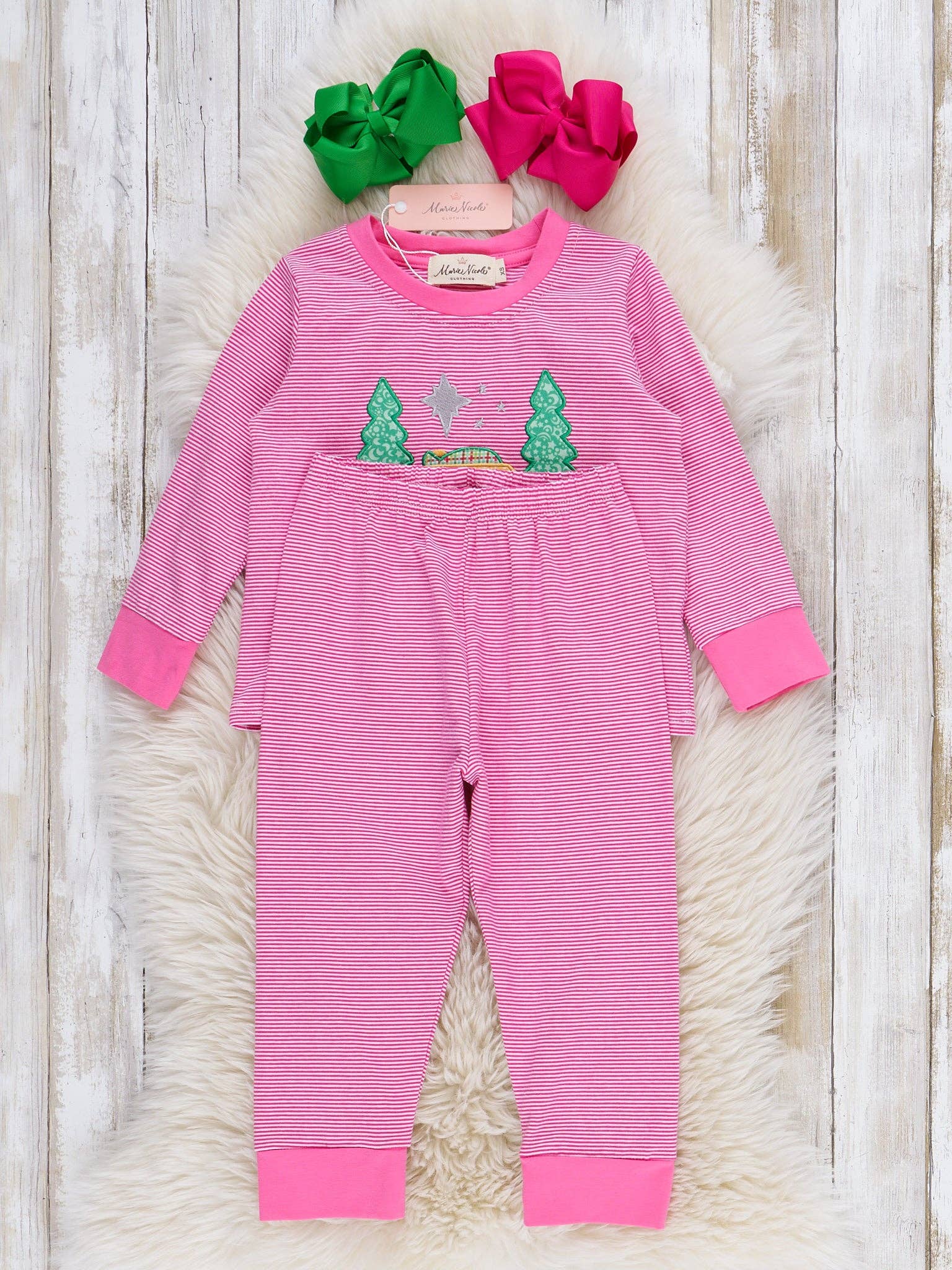 Marie Nicole Clothing - Wholesale Sleepwear Set - Kids - Sleepin' in the Manger Embroidered Pajamas - Girls1