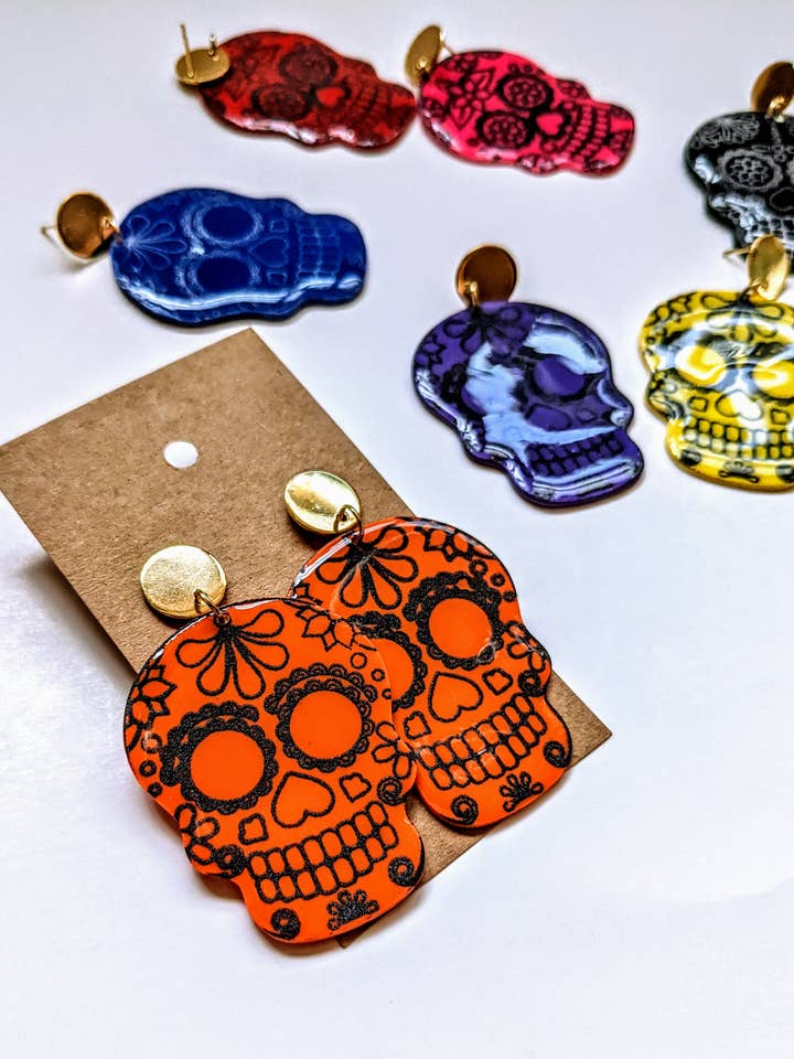 CLOSE OUT Dia De Los Muertos Sugar Skull Polymer Earrings for wholesale by ForgottenProperty