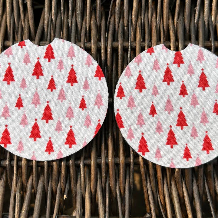 Pink & Red Christmas Tree Car Coasters for wholesale by Evie Rose