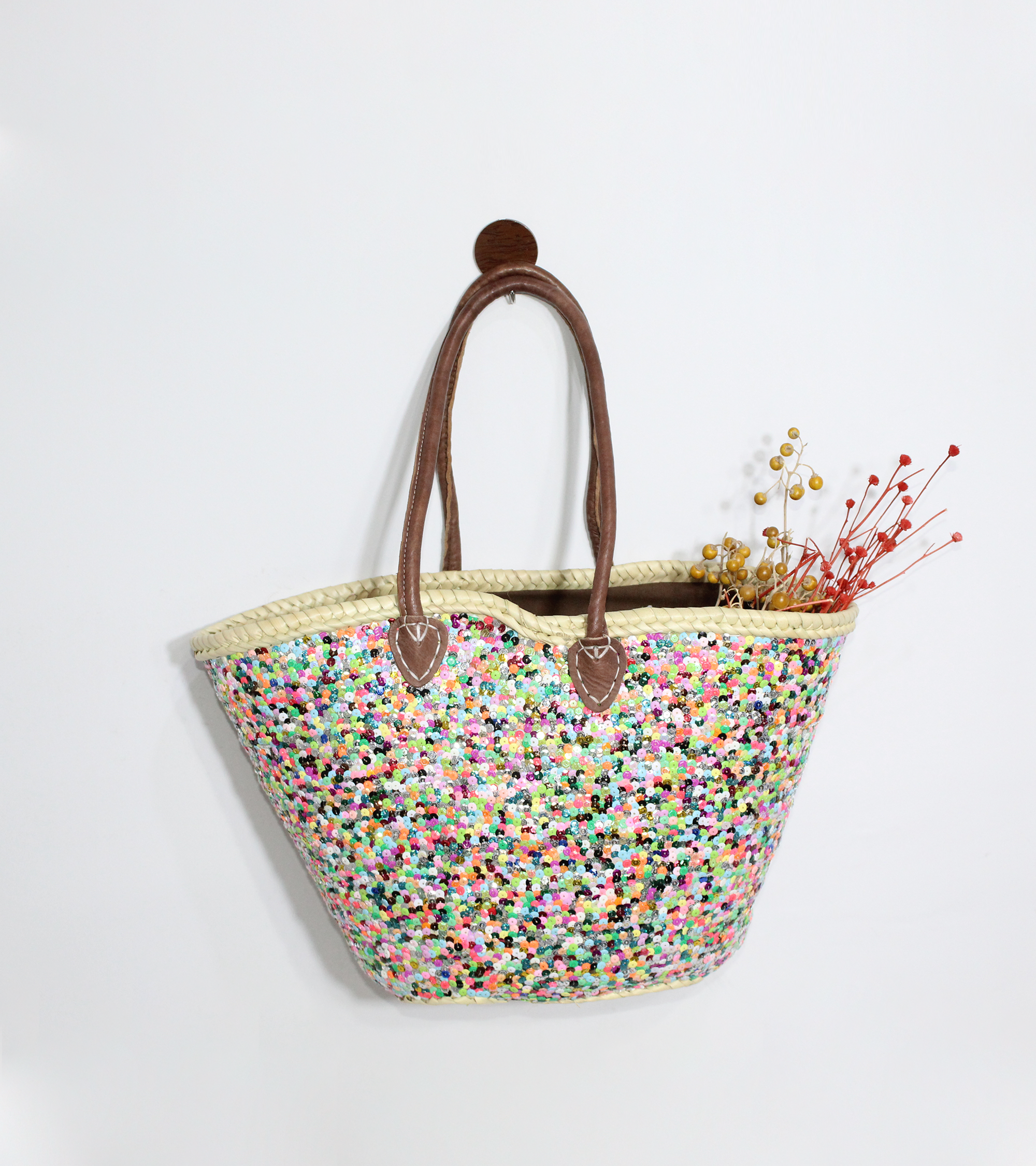 Melecraft - Venta al por mayor Bolsa de playa - Bolso de paja con lentejuelas, cesta estilo mercado francés5