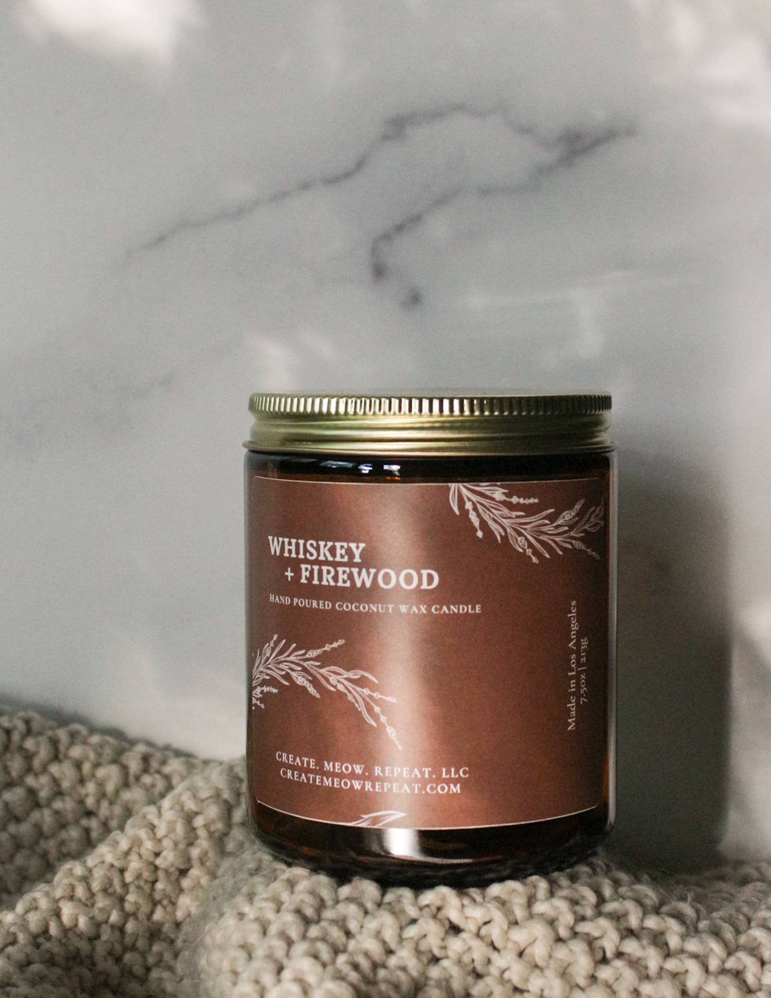 Create. Meow. Repeat. LLC - Wholesale Jar/Filled Candle - Whiskey + Firewood - coconut wax candle2