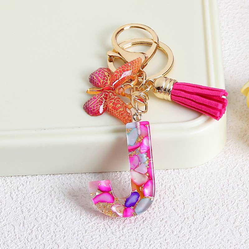MKS America - Wholesale Keychain - Women's - Glitter Butterfly 26 English Letter Tassel Resin Keychain9