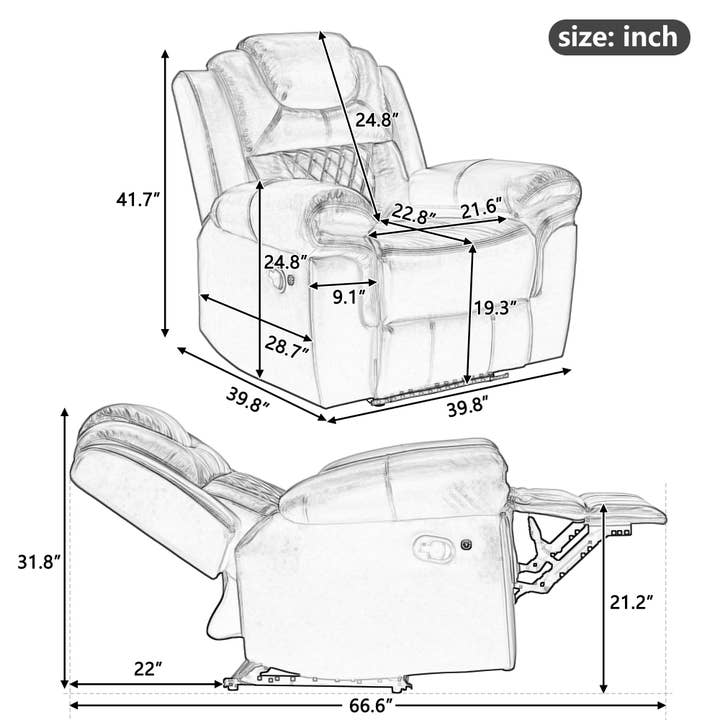 Orange County Decor - Wholesale Chair - Home Theater Seating Manual Recliner Chair With Led Light Strip For Living Room,Bedroom, Brown Brown Foam Faux Leather